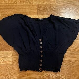 Abercrombie & Fitch Blue Plunge V-Neck Dolman Sleeve Blouse